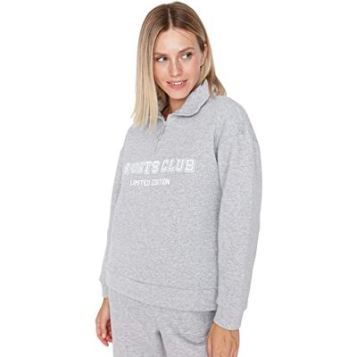 Trendyol Turtleneck för kvinnor med slogan vanlig tröja, grå, XL, grå Trendyol Turtleneck för kvinnor med slogan vanlig tröja, grå, XL, grå