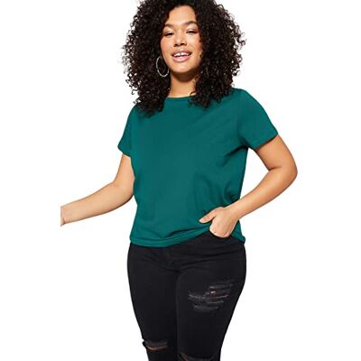 Trendyol kvinnor plus size avslappnad enkel rund hals stickad plus size t-shirt, Smaragd, 3XL Trendyol kvinnor plus size avslappnad enkel rund hals stickad plus size t-shirt, Smaragd, 3XL