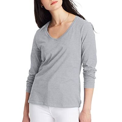 Hanes Originals Långärmad t-shirt med v-ringning för damer, lätt v-ringad t-shirt, modern passform, S Hanes Originals Långärmad t-shirt med v-ringning för damer, lätt v-ringad t-shirt, modern passform, S