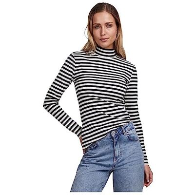 PIECES Damer Pcruka Ls T-Neck Top Noos Bc T-shirt, Moln dansare/ränder: svart, XL PIECES Damer Pcruka Ls T-Neck Top Noos Bc T-shirt, Moln dansare/ränder: svart, XL