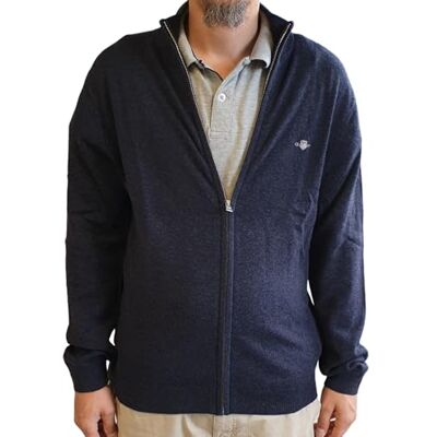 GANT Extrafin lammull dragkedja cardigan, Mörk marinblå melerad, 3XL GANT Extrafin lammull dragkedja cardigan, Mörk marinblå melerad, 3XL