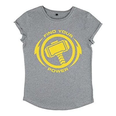 Marvel Kvinnors Avengers Classic-Thor Power Rolled Sleeve T-shirt, melange grå, XL, Melange grå, XL Marvel Kvinnors Avengers Classic-Thor Power Rolled Sleeve T-shirt, melange grå, XL, Melange grå, XL