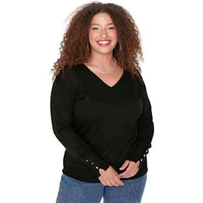 Trendyol Dam TBBAW23AN00043/Siyah sweatshirt, svart, 4XL, Svart, 4XL Trendyol Dam TBBAW23AN00043/Siyah sweatshirt, svart, 4XL, Svart, 4XL