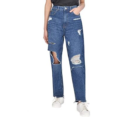 M17 Dam damer denim sliten fåll Rip Mom jeans hög midja klassiska vardagliga bomullsbyxor byxor med fickor, Mörk tvätt blå, 42 SE M17 Dam damer denim sliten fåll Rip Mom jeans hög midja klassiska vardagliga bomullsbyxor byxor med fickor, Mörk tvätt blå, 42 SE