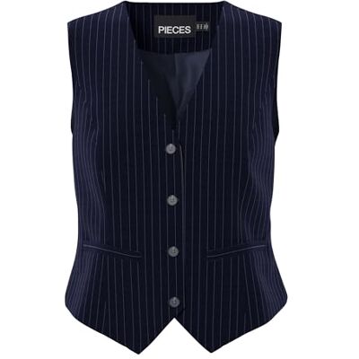 PIECES dam Pcbozzy Vest Noos pinstripe Exp Bc kostymväst, Sky Captain/Aop: pinstripe, XL PIECES dam Pcbozzy Vest Noos pinstripe Exp Bc kostymväst, Sky Captain/Aop: pinstripe, XL