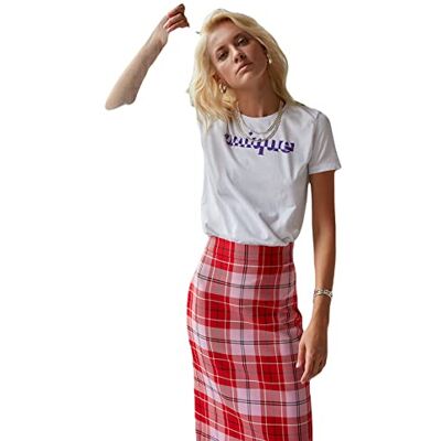 Trendyol Dam vanlig basic rundhalsad stickad T-shirt, Vitt, M Trendyol Dam vanlig basic rundhalsad stickad T-shirt, Vitt, M