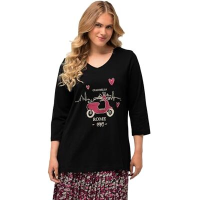 Ulla Popken Dam Ciao Bella Print, Classic T-shirt, svart, 42-44 Ulla Popken Dam Ciao Bella Print, Classic T-shirt, svart, 42-44