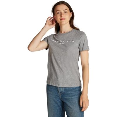 Tommy Hilfiger Dam REG Corp Logo C-NK SS WW0WW40276 S/S t-shirt, grå, XXS, Grå (mittgrå ljung), XXS Tommy Hilfiger Dam REG Corp Logo C-NK SS WW0WW40276 S/S t-shirt, grå, XXS, Grå (mittgrå ljung), XXS