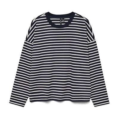 VERO MODA VMABBY LS O-hals topp JRS NOOS, Marinblazer/ränder: vit, L VERO MODA VMABBY LS O-hals topp JRS NOOS, Marinblazer/ränder: vit, L