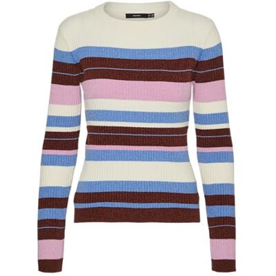 VERO MODA dam Vmchili Ls O-hals randig tröja Boo stickad tröja, Björk/ränder: blå jaspis + fired brick + fuchsia rosa, L VERO MODA dam Vmchili Ls O-hals randig tröja Boo stickad tröja, Björk/ränder: blå jaspis + fired brick + fuchsia rosa, L