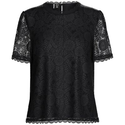 PIECES Dam Pcolline Ss Lace Top Noos Bc T-shirt, svart, L PIECES Dam Pcolline Ss Lace Top Noos Bc T-shirt, svart, L