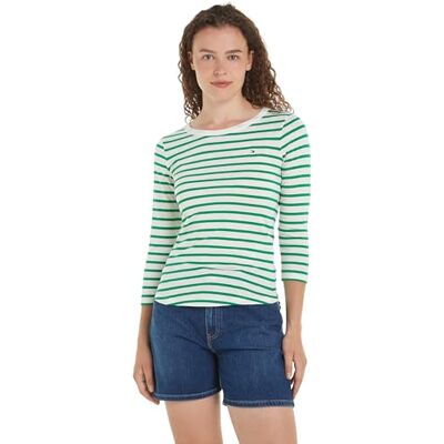 Tommy Hilfiger Kvinnor 1985 Slim Slub Open-Nk 3/4 SLV L/S stickade toppar, grön, S, Breton Ecru/Olympisk grön, S Tommy Hilfiger Kvinnor 1985 Slim Slub Open-Nk 3/4 SLV L/S stickade toppar, grön, S, Breton Ecru/Olympisk grön, S