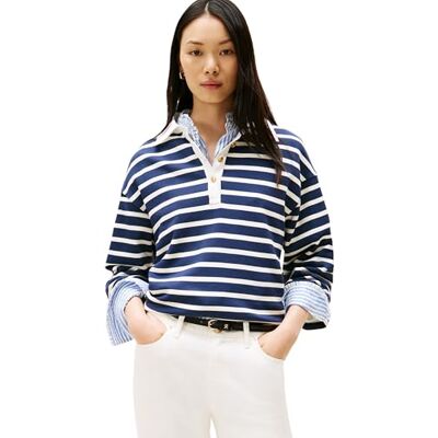 Tommy Hilfiger dam guldknapp rubbisk frotté SWTSHRT WW0WW47457 pullover tröja, blå, XXXL, Blå (mörk natt marinblå/elfenbenssilke Stp), 3XL stor tall Tommy Hilfiger dam guldknapp rubbisk frotté SWTSHRT WW0WW47457 pullover tröja, blå, XXXL, Blå (mörk natt marinblå/elfenbenssilke Stp), 3XL stor tall