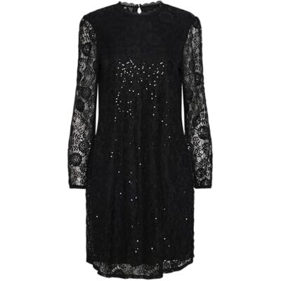 PIECES Dam Pcolline Ls Lace Sequins Dress Noos Cp klänning, svart, S PIECES Dam Pcolline Ls Lace Sequins Dress Noos Cp klänning, svart, S