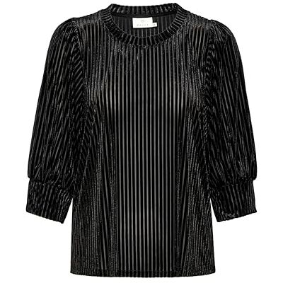 KAFFE Kvinnors blus Crew Neck Half Length Sleeves Corduroy Fabric Regular Fit, Svart djup, M KAFFE Kvinnors blus Crew Neck Half Length Sleeves Corduroy Fabric Regular Fit, Svart djup, M