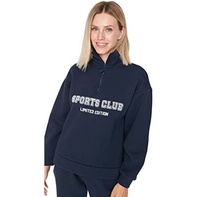 Trendyol Turtleneck för kvinnor med slogan regular sweatshirt, marinblå, S Trendyol Turtleneck för kvinnor med slogan regular sweatshirt, marinblå, S