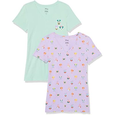 Amazon Essentials Disney Marvel Star Wars Princess Kvinnors Kortärmad V-ringad T-shirt klassisk passform, 2-Pack, Mimmi ansikten, L Amazon Essentials Disney Marvel Star Wars Princess Kvinnors Kortärmad V-ringad T-shirt klassisk passform, 2-Pack, Mimmi ansikten, L