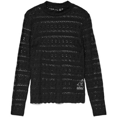 VERO MODA VMZOE LS LACE HIGH Neck Top JRS NOOS, svart, S VERO MODA VMZOE LS LACE HIGH Neck Top JRS NOOS, svart, S
