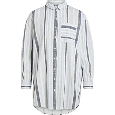 Vila Kvinnors VIETNI L/S lång skjorta blus, molndansare/ränder: Navy blazer kombination, 38 Vila Kvinnors VIETNI L/S lång skjorta blus, molndansare/ränder: Navy blazer kombination, 38