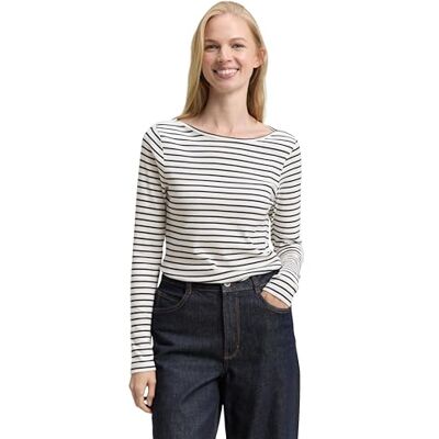 TOM TAILOR 1047730 långärmad T-shirt, 38585-off-white marinblå randig, XXL dam, 38585 Benvit Marinblå Randig, XXL TOM TAILOR 1047730 långärmad T-shirt, 38585-off-white marinblå randig, XXL dam, 38585 Benvit Marinblå Randig, XXL