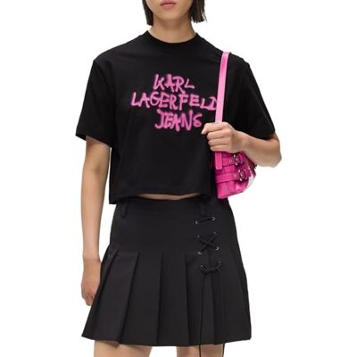 KARL LAGERFELD JEANS , kvinnor, regular cropped graffiti te, normal passform, svart, L, svart, L KARL LAGERFELD JEANS , kvinnor, regular cropped graffiti te, normal passform, svart, L, svart, L