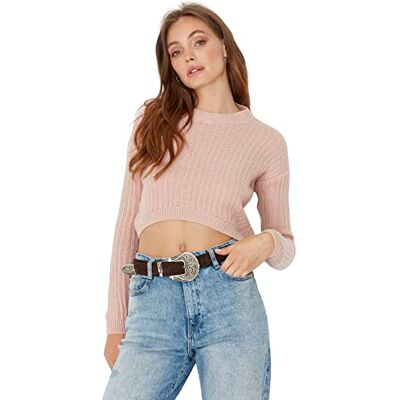 Trendyol Dam rund hals vanlig tröja sweatshirt, Rosa, L Trendyol Dam rund hals vanlig tröja sweatshirt, Rosa, L