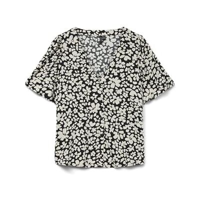 VERO MODA Vmalba Ss V-ringad skjorta WVN Ga Noos, svart, XS VERO MODA Vmalba Ss V-ringad skjorta WVN Ga Noos, svart, XS