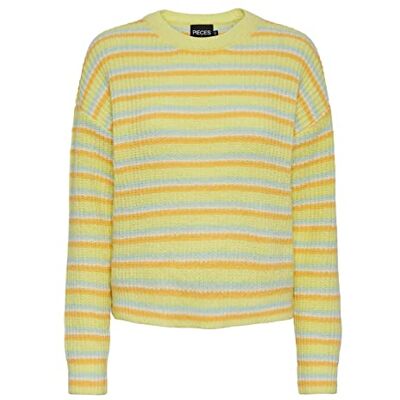 PIECES Dam Pcbina Ls O-Neck Knit Bc stickad tröja, Icy Morn/ränder: cdan-flx-pale limegul, XS PIECES Dam Pcbina Ls O-Neck Knit Bc stickad tröja, Icy Morn/ränder: cdan-flx-pale limegul, XS