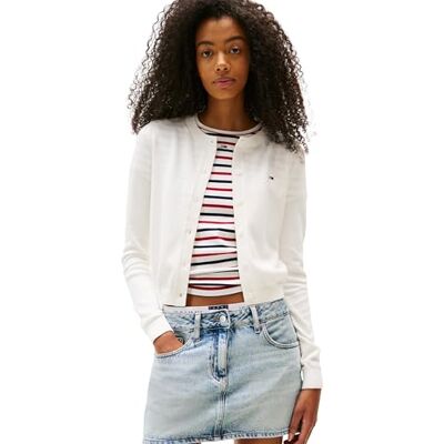 Tommy Jeans TJW Essential Crew Neck Cardigan DW0DW20976 Cardigan tröja, vit (Ecru), XS, Vit (Ecru), XS Tommy Jeans TJW Essential Crew Neck Cardigan DW0DW20976 Cardigan tröja, vit (Ecru), XS, Vit (Ecru), XS