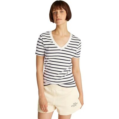 Tommy Hilfiger kortärmade stickade toppar för damer, Blå (Breton Dark Night Navy Stp), XS Tommy Hilfiger kortärmade stickade toppar för damer, Blå (Breton Dark Night Navy Stp), XS