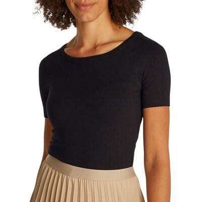 Tommy Hilfiger Dam Slim 5X2 RIB C-NK SS WW0WW37866, svart, M, svart (svart), M Tommy Hilfiger Dam Slim 5X2 RIB C-NK SS WW0WW37866, svart, M, svart (svart), M