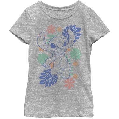 Disney flickor retro tropisk tonal stitch T-shirt, Sportig Heather, L Disney flickor retro tropisk tonal stitch T-shirt, Sportig Heather, L
