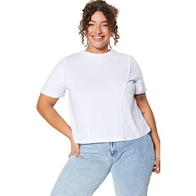 Trendyol kvinnor normal passform basic rund hals stickad plus size t-shirt, vit, 2XL, Vitt, XXL Plus Trendyol kvinnor normal passform basic rund hals stickad plus size t-shirt, vit, 2XL, Vitt, XXL Plus