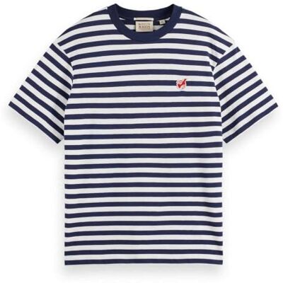 Scotch & Soda Core – The Free Spirit Peace Bird Striped T-shirt, Navy/vit 401, L Scotch & Soda Core – The Free Spirit Peace Bird Striped T-shirt, Navy/vit 401, L