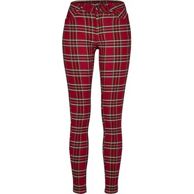 Urban Classics Dam Skinny Tartan Byxor, Flerfärgad (röd/Blk 00200), 33 Urban Classics Dam Skinny Tartan Byxor, Flerfärgad (röd/Blk 00200), 33