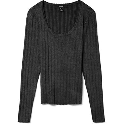 VERO MODA Vmwillow Pointelle Ls U-NCK tröja Boo, svart, XL VERO MODA Vmwillow Pointelle Ls U-NCK tröja Boo, svart, XL