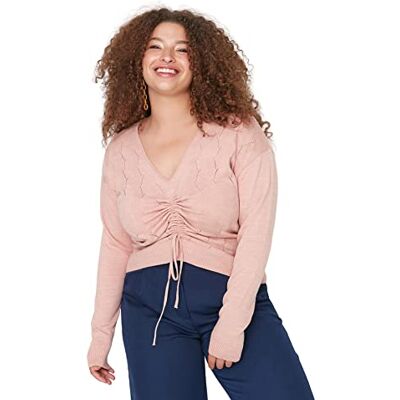 Trendyol V-ringad Ajouré dam normal plusstorlek tröja sweatshirt, rosa, 3XL, Rosa, 3XL Trendyol V-ringad Ajouré dam normal plusstorlek tröja sweatshirt, rosa, 3XL, Rosa, 3XL