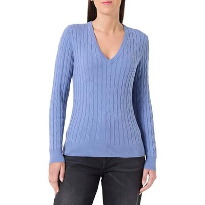 GANT Stretch bomull kabel V-hals, Greyish Blue, XL GANT Stretch bomull kabel V-hals, Greyish Blue, XL
