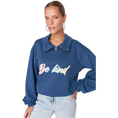 Trendyol Dam vanlig basic huva stickad tröja, BLÅ, M Trendyol Dam vanlig basic huva stickad tröja, BLÅ, M