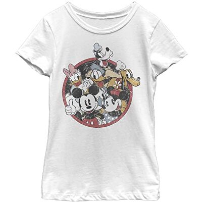 Disney -karaktärer retro gruppie flicka solid crew t-shirt, vit, XS Disney -karaktärer retro gruppie flicka solid crew t-shirt, vit, XS