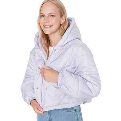 Trendyol Dam långärmad huva snäppfäste vinterjacka -Puffer, Lila, S Trendyol Dam långärmad huva snäppfäste vinterjacka -Puffer, Lila, S