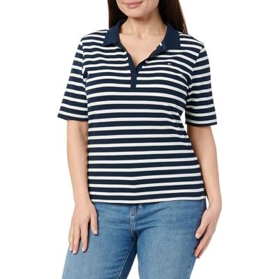 Tommy Hilfiger dam ADP 1985 REG PIQUE POLO SS WW0WW45876, blå, M, Blå (mörk natt marinblå/Ecru Stp), M Tommy Hilfiger dam ADP 1985 REG PIQUE POLO SS WW0WW45876, blå, M, Blå (mörk natt marinblå/Ecru Stp), M