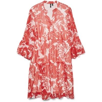 VERO MODA Vmsmilla 3/4 Short Dress WVN Ga, Eldigt röd, S VERO MODA Vmsmilla 3/4 Short Dress WVN Ga, Eldigt röd, S
