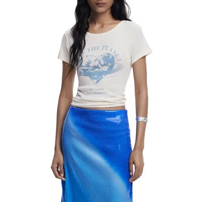 Desigual Repris_TS_Planet blus, vit, M dam, Vitt och blått, M Desigual Repris_TS_Planet blus, vit, M dam, Vitt och blått, M