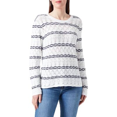 Vila Visalanda L/S O-hals stickad topp, White Alyssum/ränder: marinblå blazer, L Vila Visalanda L/S O-hals stickad topp, White Alyssum/ränder: marinblå blazer, L