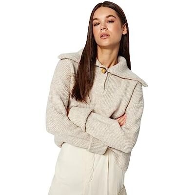 Trendyol Damen normal passform basic rund hals stickad tröja, beige, S, BEIgE, S Trendyol Damen normal passform basic rund hals stickad tröja, beige, S, BEIgE, S