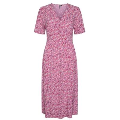 PIECES Midiklänning för kvinnor PCTALA, Hot rosa/aop: multi blommor, S PIECES Midiklänning för kvinnor PCTALA, Hot rosa/aop: multi blommor, S
