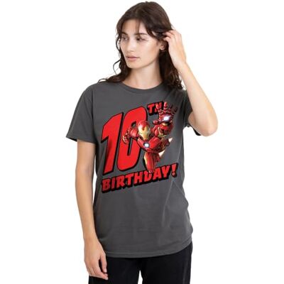 Iron Man födelsedag 10 damer t-shirt, träkol, XX-Large, Träkol, XXL Iron Man födelsedag 10 damer t-shirt, träkol, XX-Large, Träkol, XXL