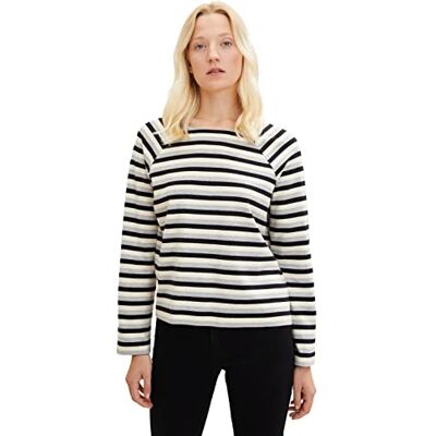 TOM TAILOR Damer Långärmad tröja med ränder 1034156, 30722 Black Butter Stripe, XXS TOM TAILOR Damer Långärmad tröja med ränder 1034156, 30722 Black Butter Stripe, XXS