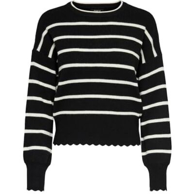 ONLY Dam ONLIBI LS randig O-hals CC KNT tröja, svart/ränder: vit keps grå Mel, M ONLY Dam ONLIBI LS randig O-hals CC KNT tröja, svart/ränder: vit keps grå Mel, M